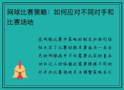 网球比赛策略：如何应对不同对手和比赛场地