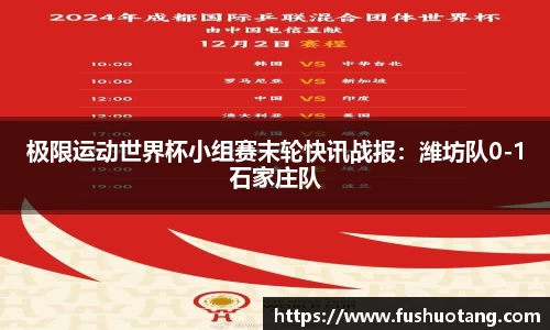 极限运动世界杯小组赛末轮快讯战报：潍坊队0-1石家庄队